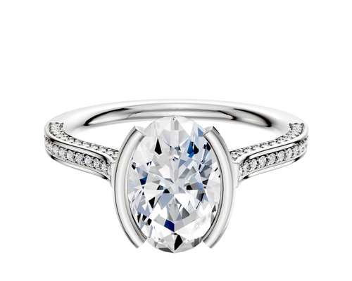 14K White Gold Bezel Half Bezel North/South Cathedral Flat 3-Row-Pave 2.0mm Engagement Ring