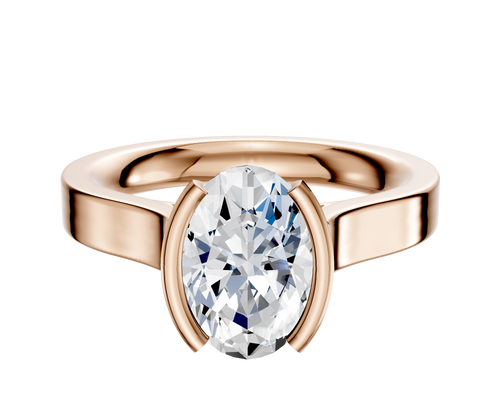 18K Rose Gold Bezel Half Bezel North/South Cathedral Flat 3.0mm Engagement Ring