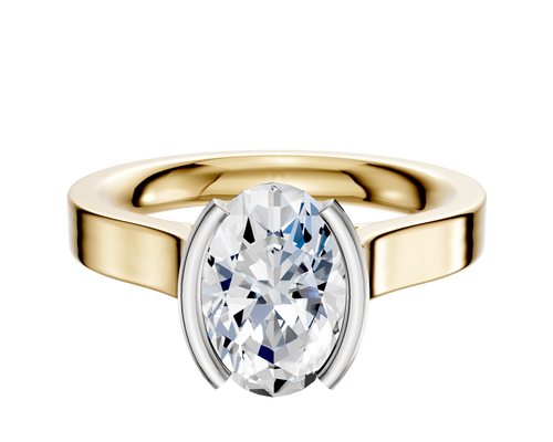 18K Two Tone Bezel Half Bezel North/South Cathedral Flat 3.0mm Engagement Ring