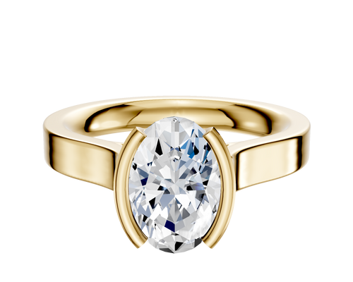 14K Yellow Gold Bezel Half Bezel North/South Cathedral Flat 3.0mm Engagement Ring