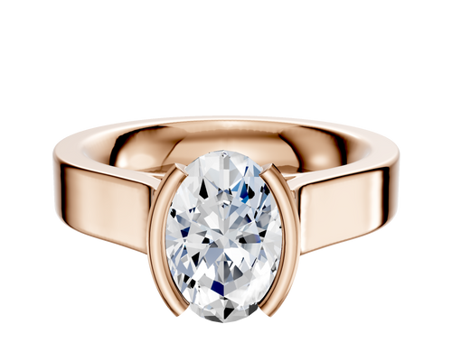 14K Rose Gold Bezel Half Bezel North/South Cathedral Flat 4.0mm Engagement Ring