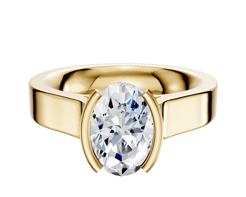 14K Yellow Gold Bezel Half Bezel North/South Cathedral Flat 4.0mm Engagement Ring