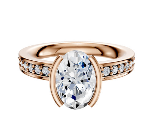 18K Rose Gold Bezel Half Bezel North/South Classic Flat 1-Row-Pave 2.5mm Engagement Ring