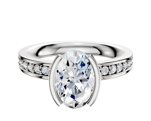 18K White Gold Bezel Half Bezel North/South Classic Flat 1-Row-Pave 2.5mm Engagement Ring