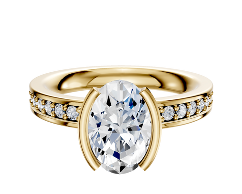 14K Yellow Gold Bezel Half Bezel North/South Classic Flat 1-Row-Pave 2.5mm Engagement Ring
