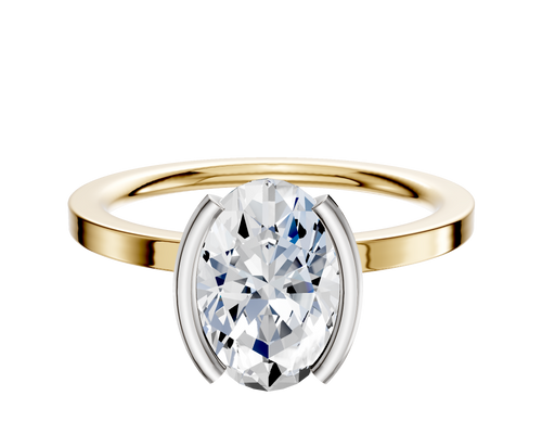 18K Two Tone Bezel Half Bezel North/South Classic Flat 1.5mm Engagement Ring