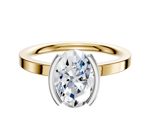18K Two Tone Bezel Half Bezel North/South Classic Flat 2.0mm Engagement Ring