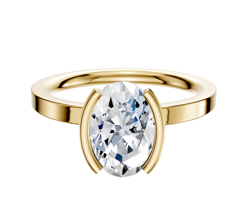 18K Yellow Gold Bezel Half Bezel North/South Classic Flat 2.0mm Engagement Ring