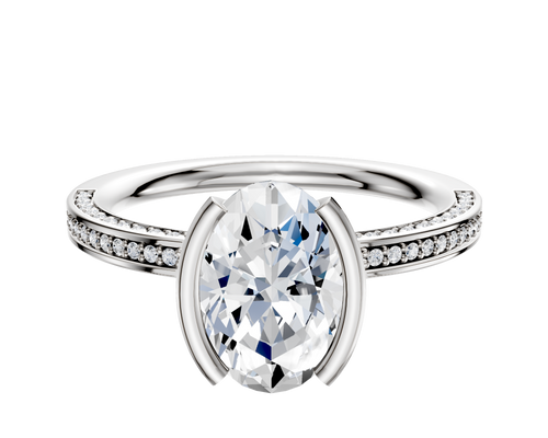 18K White Gold Bezel Half Bezel North/South Classic Flat 3-Row-Pave 2.0mm Engagement Ring