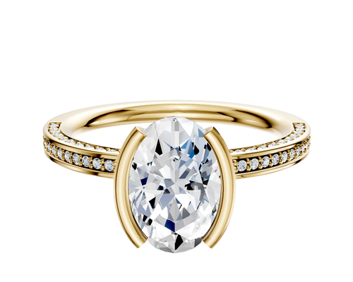 14K Yellow Gold Bezel Half Bezel North/South Classic Flat 3-Row-Pave 2.0mm Engagement Ring