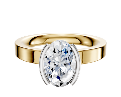 14K Two Tone Bezel Half Bezel North/South Classic Flat 3.0mm Engagement Ring