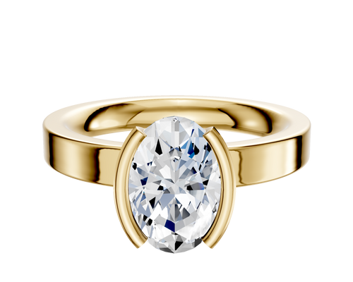 14K Yellow Gold Bezel Half Bezel North/South Classic Flat 3.0mm Engagement Ring