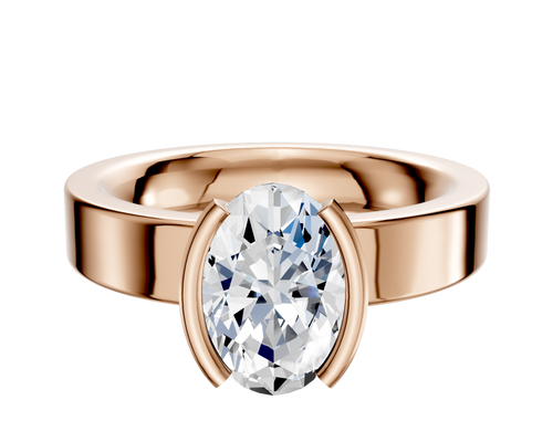 18K Rose Gold Bezel Half Bezel North/South Classic Flat 4.0mm Engagement Ring