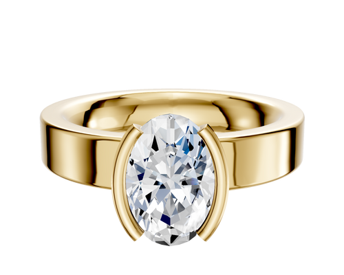 14K Yellow Gold Bezel Half Bezel North/South Classic Flat 4.0mm Engagement Ring