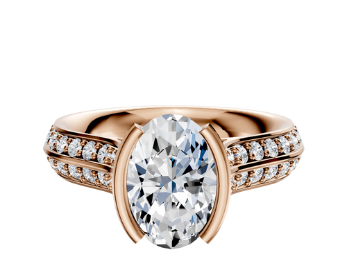 18K Rose Gold Bezel Half Bezel North/South Cathedral Knife Edge 1-Row-Pave 2.5mm Engagement Ring