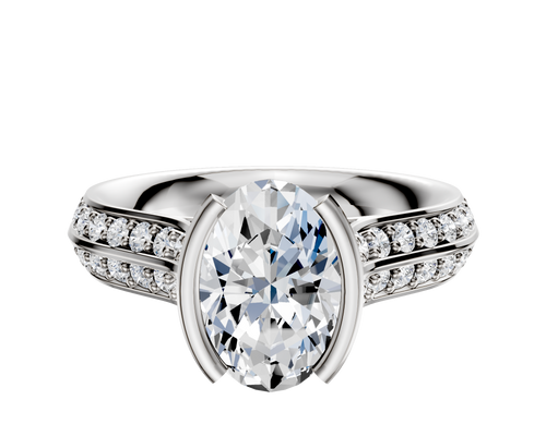 14K White Gold Bezel Half Bezel North/South Cathedral Knife Edge 1-Row-Pave 2.5mm Engagement Ring