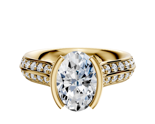14K Yellow Gold Bezel Half Bezel North/South Cathedral Knife Edge 1-Row-Pave 2.5mm Engagement Ring