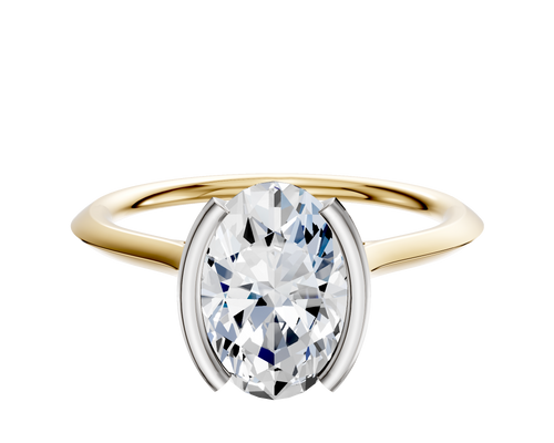 14K Two Tone Bezel Half Bezel North/South Cathedral Knife Edge 1.5mm Engagement Ring