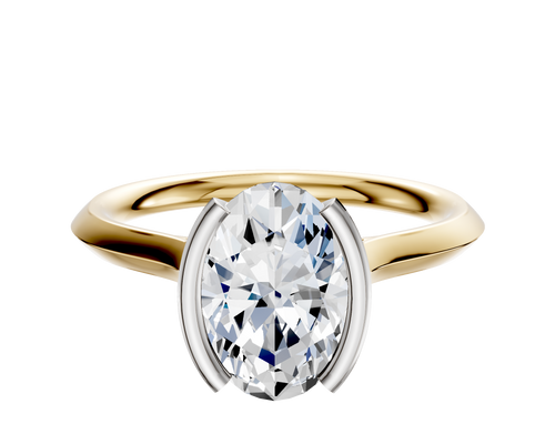 18K Two Tone Bezel Half Bezel North/South Cathedral Knife Edge 2.0mm Engagement Ring