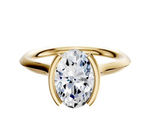 14K Yellow Gold Bezel Half Bezel North/South Cathedral Knife Edge 2.0mm Engagement Ring
