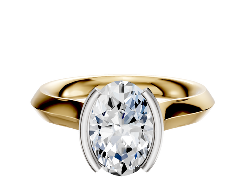 14K Two Tone Bezel Half Bezel North/South Cathedral Knife Edge 3.0mm Engagement Ring