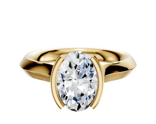 14K Yellow Gold Bezel Half Bezel North/South Cathedral Knife Edge 3.0mm Engagement Ring