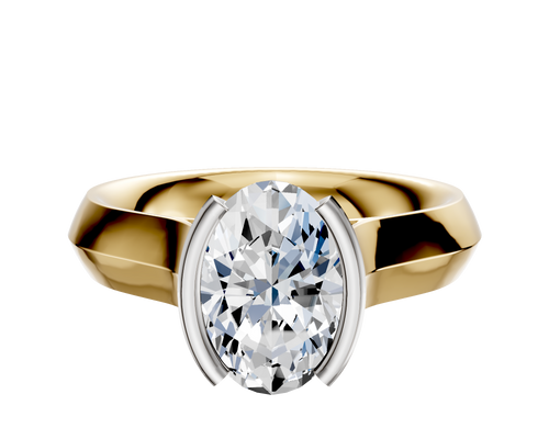 18K Two Tone Bezel Half Bezel North/South Cathedral Knife Edge 4.0mm Engagement Ring