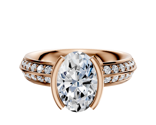 14K Rose Gold Bezel Half Bezel North/South Classic Knife Edge 1-Row-Pave 2.5mm Engagement Ring