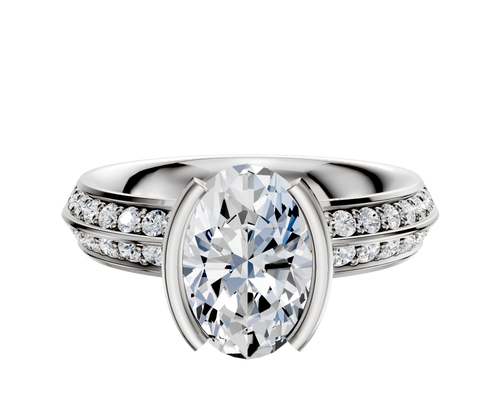 Platinum Bezel Half Bezel North/South Classic Knife Edge 1-Row-Pave 2.5mm Engagement Ring