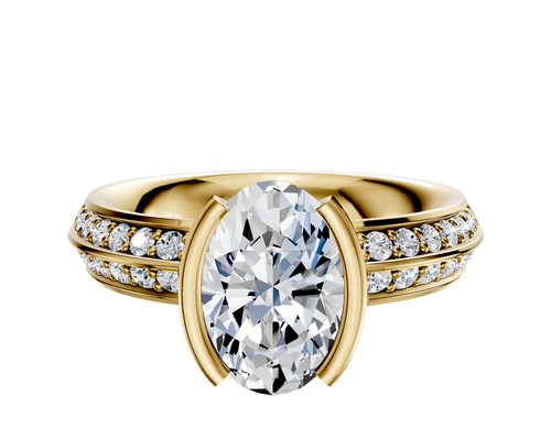 14K Yellow Gold Bezel Half Bezel North/South Classic Knife Edge 1-Row-Pave 2.5mm Engagement Ring