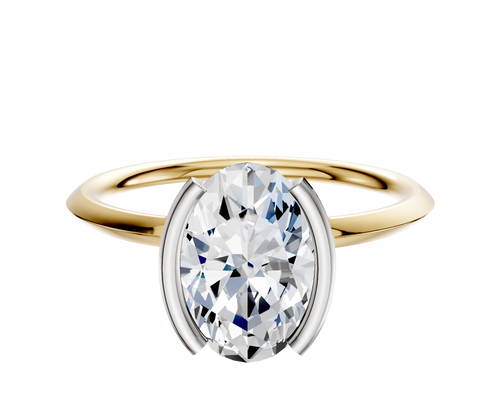 14K Two Tone Bezel Half Bezel North/South Classic Knife Edge 1.5mm Engagement Ring