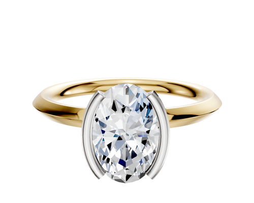 18K Two Tone Bezel Half Bezel North/South Classic Knife Edge 2.0mm Engagement Ring