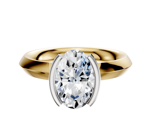 14K Two Tone Bezel Half Bezel North/South Classic Knife Edge 3.0mm Engagement Ring