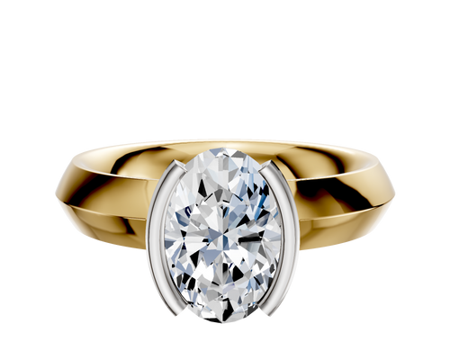 14K Two Tone Bezel Half Bezel North/South Classic Knife Edge 4.0mm Engagement Ring