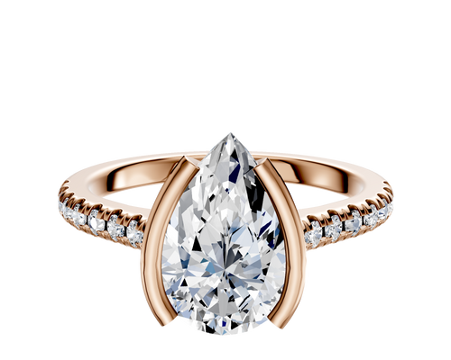 14K Rose Gold Bezel Half Bezel North/South Cathedral Dome 1-Row-Pave 2.5mm Engagement Ring