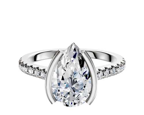 14K Two Tone Bezel Half Bezel North/South Cathedral Dome 1-Row-Pave 2.5mm Engagement Ring