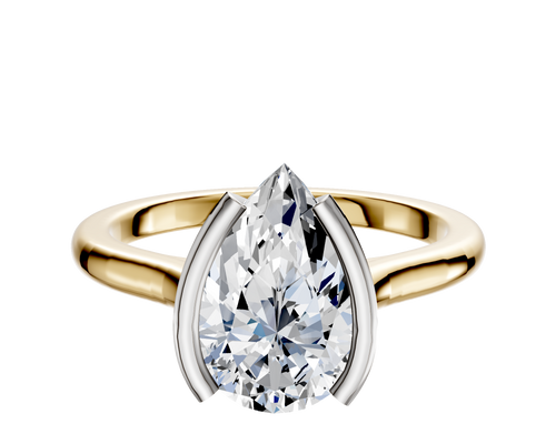 14K Two Tone Bezel Half Bezel North/South Cathedral Dome 2.0mm Engagement Ring