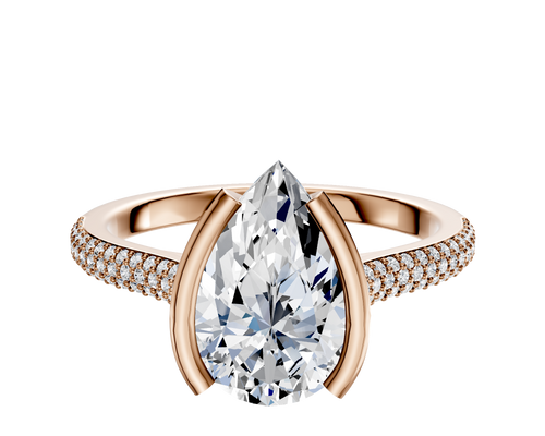 14K Rose Gold Bezel Half Bezel North/South Cathedral Dome 3-Row-Pave 2.0mm Engagement Ring