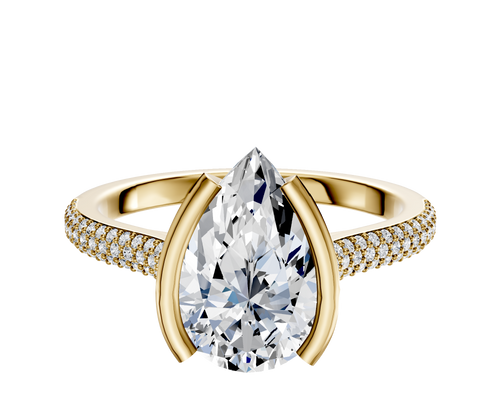 18K Yellow Gold Bezel Half Bezel North/South Cathedral Dome 3-Row-Pave 2.0mm Engagement Ring