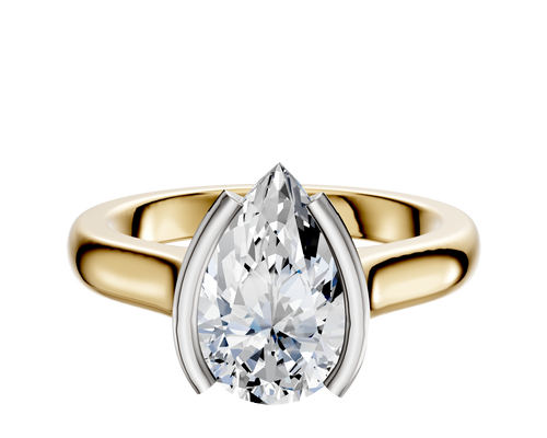 18K Two Tone Bezel Half Bezel North/South Cathedral Dome 3.0mm Engagement Ring