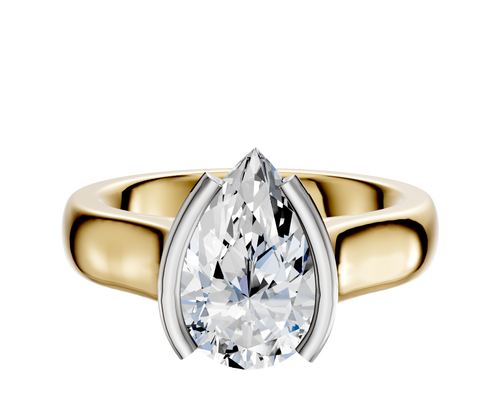 14K Two Tone Bezel Half Bezel North/South Cathedral Dome 4.0mm Engagement Ring
