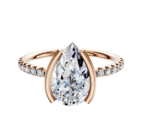 18K Rose Gold Bezel Half Bezel North/South Classic Dome 1-Row-Pave 2.5mm Engagement Ring