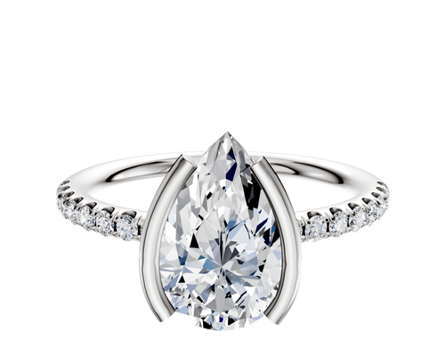 14K White Gold Bezel Half Bezel North/South Classic Dome 1-Row-Pave 2.5mm Engagement Ring
