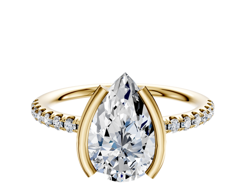 14K Yellow Gold Bezel Half Bezel North/South Classic Dome 1-Row-Pave 2.5mm Engagement Ring