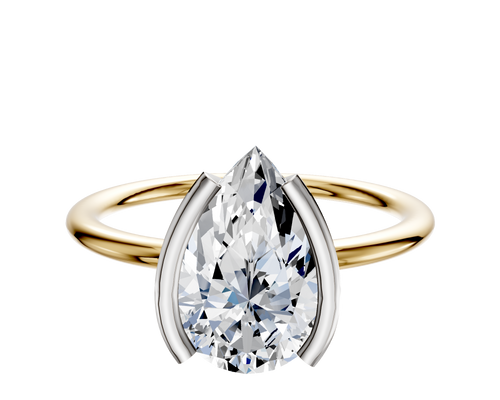 18K Two Tone Bezel Half Bezel North/South Classic Dome 1.5mm Engagement Ring