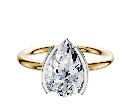 18K Two Tone Bezel Half Bezel North/South Classic Dome 2.0mm Engagement Ring