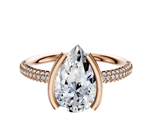 14K Rose Gold Bezel Half Bezel North/South Classic Dome 3-Row-Pave 2.0mm Engagement Ring