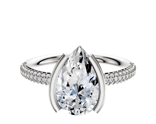 14K Two Tone Bezel Half Bezel North/South Classic Dome 3-Row-Pave 2.0mm Engagement Ring
