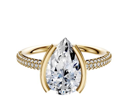 18K Yellow Gold Bezel Half Bezel North/South Classic Dome 3-Row-Pave 2.0mm Engagement Ring