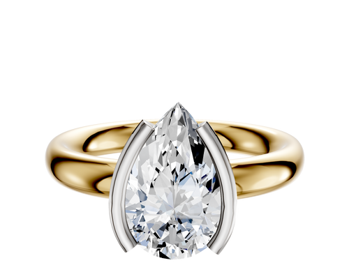 14K Two Tone Bezel Half Bezel North/South Classic Dome 3.0mm Engagement Ring
